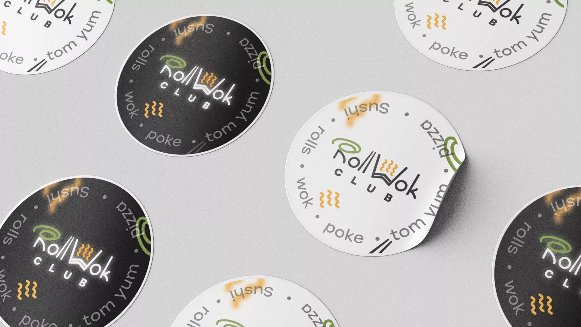 Разработка наклеек для суши-бара «Roll Wok Club» в Похвистнево